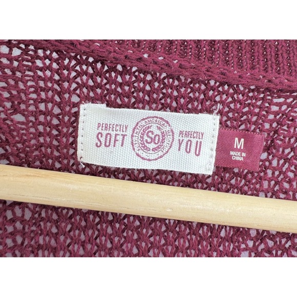 So Perfectly Soft You‎ Open Front Knit Cardigan Pockets Burgundy Sz M Cozy - Picture 3 of 11